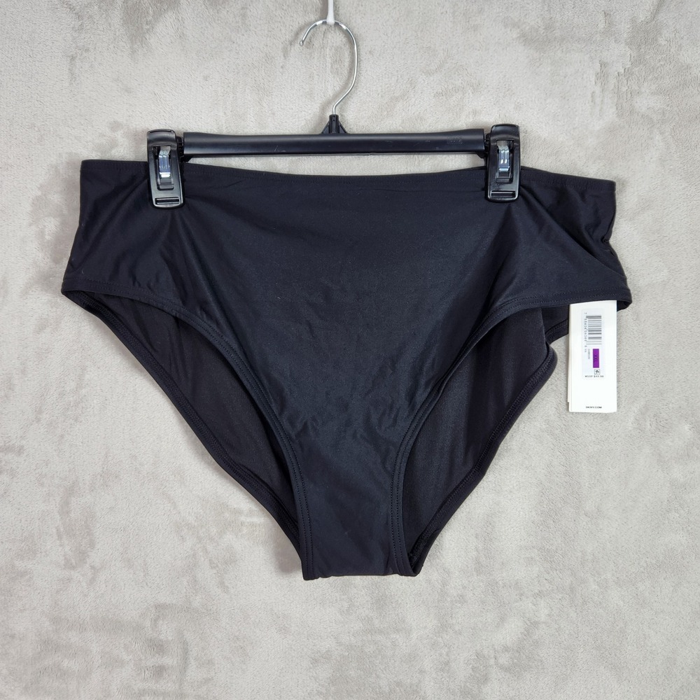 DKNY High Waist‎ Bikini Bottom Womens XXL Black Solid Swim Brief DIMBS350 Beach